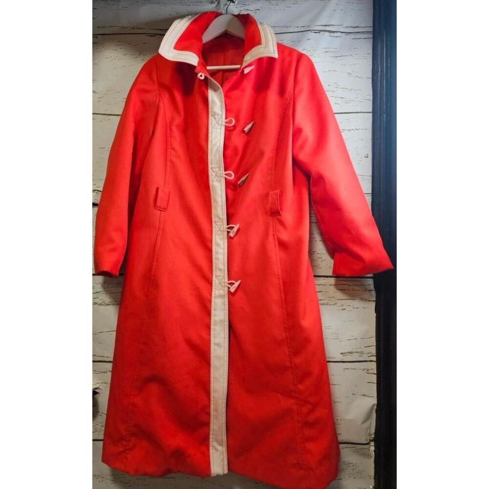 Vintage 70s Jerold Red Mod Raincoat Nautical Toggle Coat XS S